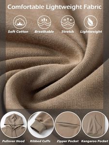 Sweat-shirts à capuche décontractés pour hommes à manches longues en polaire douce avec poche zippée, pour l'hiver, couleur unie, technique - Product Image 6