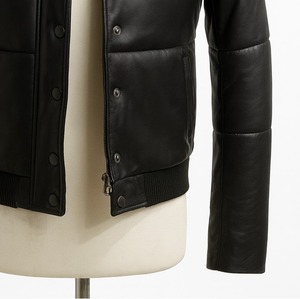 Chaqueta de Hombre con Cuello Alto, de Cuero Vacuno, Negra y Beige, Transpirable, Genuina, Impermeable y de Secado Rápido - Product Image 2