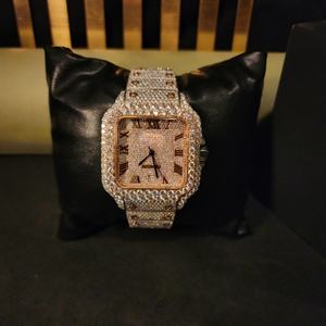 Esfera cuadrada romana moissianita Dos colores Tono diamante completo helado movimiento suizo hip hop reloj de diamantes - Product Image 4