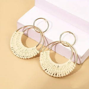 TienPhong Wholesale Bohemian Style Woven Rattan Hoop Earrings - Perfect for Everyday and Vacation Wear for Women Ruby - Product Image 4