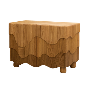 Table de chevet moderne en bois massif avec panneaux ondulés sculptés, armoire de rangement minimaliste pour chambre à coucher - Product Image 2