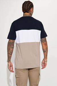 Verano 2025 Cross border grande casual cuello redondo transpirable manga corta hombres Color Block contraste color camisetas para hombres - Product Image 4