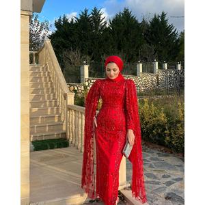 Robe de soirée Crimson Grace au crochet avec cape à sequins, silhouette longue et ajustée pour les soirées formelles - Product Image 2