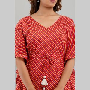 Free <b>Size</b> Red Leheryia Print Cotton <b>Kaftan</b> Dress Casual <b>Plus</b>-<b>Size</b> (SHKUP1223) for Day Knee-Length to Floor-Length - Product Image 6