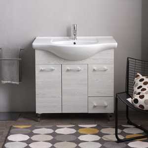 85cm White Oak <b>Floor</b>-Standing <b>Bathroom</b> <b>Cabinet</b> with 3 Doors and 1 Drawer Featuring Ravenna Sink - Product Image 2