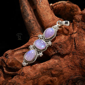 925 argent Sterling massif naturel semi-précieux belle pierre de lune violette pierre précieuse à la main pendentif en argent massif bijoux fins - Product Image 4