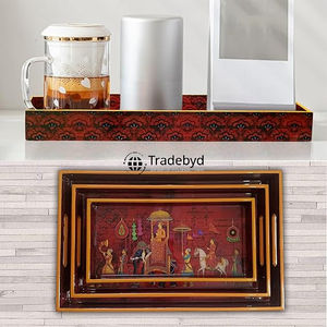 Tradebyd Plateau en bois élégant Plateau de service de qualité supérieure fabriqué à la main pour manger Petit déjeuner Thé Café et cadeaux - Product Image 1