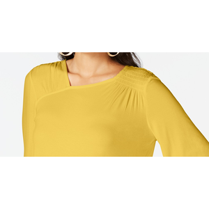 Top Giallo da Donna Thalia Sodi con Maniche a Campana, Collo Alto, Motivo Tinta Unita, in Chiffon di Poliestere Intrecciato, Taglia XL, per Primavera Autunno Stile Y2K - Product Image 2