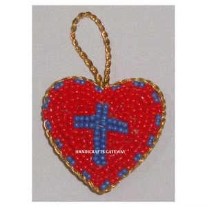 Adorno colgante de Navidad con forma de corazón bordado Zari dorado con adorno de trabajo con cuentas para el artículo de decoración del hogar y la fiesta - Product Image 1