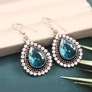 925 argent Sterling fait à la main 9x7mm larme naturel suisse bleu Quartz boucles d'oreilles pour les femmes Fine Boho Style bijoux pour elle - Product Image 5