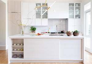 Moderno design bianco su misura per porte e porte in <span class=keywords><strong>vetro</strong></span> con design a sbalzo a isola laccato armadi da cucina - Product Image 2
