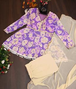 Conjunto de Kurta de algodón puro con estampado floral rosa para fiesta de boda india y pakistaní con Sharara y Dupatta Salwar Kameez - Product Image 6