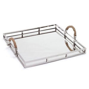 Plateaux de service en métal pour hôtels Plateau de rangement en métal décoratif en verre nickelé argenté de luxe léger - Product Image 6