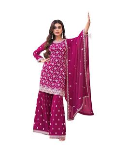 El último diseñador Faux Georgette Hilo Bordado Secuencia Fancy Sharara Suit By FabZone - Product Image 1