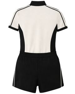 Ensemble de sport deux pièces personnalisé pour femme, noir et blanc, avec haut à col zippé et short à cordon de serrage, décontracté, pour la gym, le fitness, l'été - Product Image 5