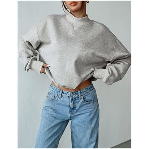 Sudadera holgada para mujer, suéter de lana, bordado personalizado, hombro caído recortado, Sudadera con cuello simulado para mujer - Product Image 4