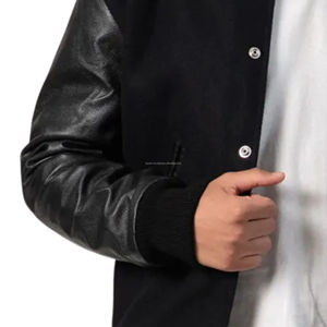 Veste bomber varsity authentique en laine unisexe avec manches en cuir, style rétro américain, uniforme d'équipe, patchwork sur le devant - Product Image 5