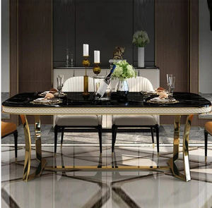 Nouvelle table à manger de luxe design avec base en métal et meubles de maison en marbre Fabricant de meubles en acier inoxydable - Product Image 4