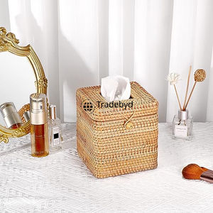 Porta Papel Higiénico Decorativo Cuadrado de Ratán Tejido a Mano para Oficina en Casa, Ecológico, Tradebyd - Product Image 1