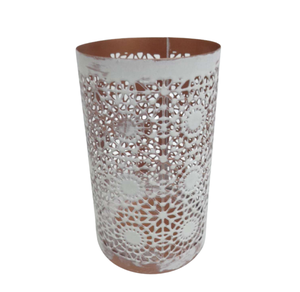 Support votif rond en fer Design fantaisie blanc avec pot Anti-bougie en cuivre pour salon et décoration de table à la main - Product Image 1