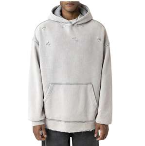 Fabricant de sweat à capuche de détresse respirant personnalisé pour hommes coton lourd teint uni motif solide logo avant long surdimensionné - Product Image 2