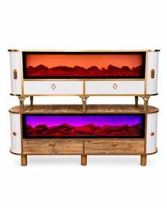 Support TV LED avec foyer électronique en verre, effets sonores Bluetooth intégrés, design moderne et luxueux pour salon, compatible avec les téléviseurs de 65 pouces et plus - Product Image 1
