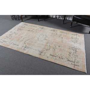 Turkish Vintage Rug 4.6x7.6 ft (141x233 cm), <b>Brown</b> Ikat <b>Wool</b> Rug - Product Image 1