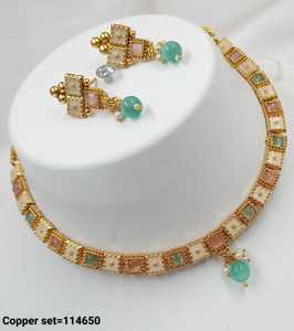 INDIAN TRADITIONAL and <b>FASHIONABLE</b> COPPER <b>JEWELLERY</b> BRIDAL WEDDING <b>JEWELLERY</b> SET for WOMEN EARRINGS and NECKLACE SET - Product Image 3