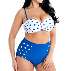 Maillot de bain grande taille pour femme avec logo personnalisé, taille haute, maillot de bain grande taille 4XL, bandeau à pois, bikini push-up, ensemble de maillot de bain - Product Image 1