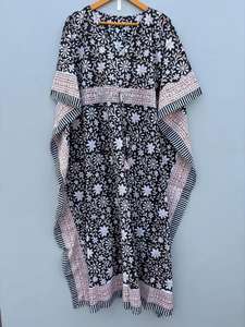 Noir cerise Caftan femmes porter coton caftan Floral bloc imprimé Caftan plage couverture Ups vêtements de nuit été Maxi robe Bikini couverture - Product Image 5