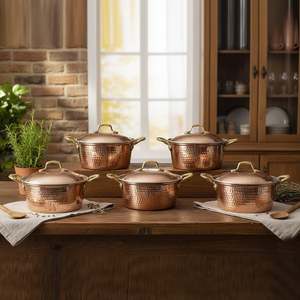 ชุดหม้อทองแดงโบราณขนาดเล็กทรงตั้ง พร้อมฝาปิดสแตนเลสสองชั้น สำหรับทำซุปและอาหารตุ๋น รวมถึงส่วนประกอบเซรามิกและเหล็ก - Product Image 2