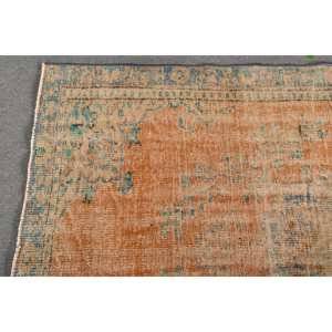 Alfombra de lana azul y naranja vintage, 5'1 \ "X 8 ', hecha a mano, estilo Tabriz, felpa, altura, forma rectangular, Patchwork para látex vivo - Product Image 3