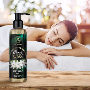 AROMATIKA Huile de massage cosmétique Monoi de Tahiti 200ml Huile naturelle exotique à la fleur de Tiaré Soin relaxant du corps Flacon pompe - Product Image 3