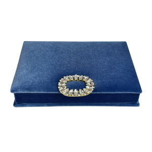 Boîte à bijoux en velours bleu Prestige Creations, emballage de luxe personnalisé avec logo, fermeture à enveloppe, impression sérigraphique pour bague ou cadeau - Product Image 2