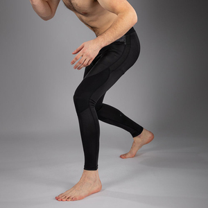 Leggings de sport longs pour hommes, noirs, de compression MMA, avec ceinture à motif, pour grappling, BJJ, boxe, fitness, entraînement - Product Image 2