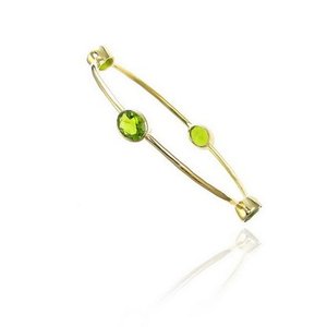 Brazalete de piedras preciosas hecho a mano con gemas redondas de Peridoto, pulsera informal y deportiva chapada en oro para mujer - Product Image 1