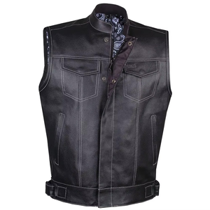 Haute qualité personnalisé hommes gilet en cuir véritable coupe-vent motards gilet à la mode élégant moto veste en gros - Product Image 4