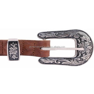 Handcrafted Quality Workmanship Western <b>Leather</b> Tooling <b>Belt</b> OEM Custom Design Hand Carved Tooled <b>Belt</b> 3 Piece Floral Buckle - Product Image 1