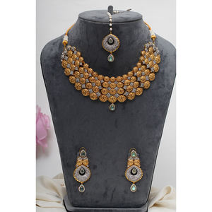 Conjunto de Collar chapado en oro sólido de 24 quilates hecho a mano con piedras transparentes de Zarcon para boda o compromiso conjunto de joyería nupcial para mujer - Product Image 4