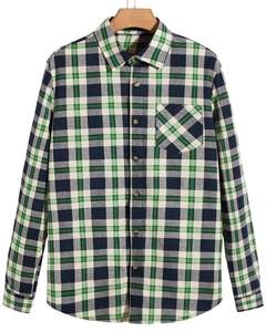 Chemise en flanelle à carreaux vert marine pour homme, personnalisée par le fabricant, boutonnée, à manches longues, décontractée, avec poche poitrine, douce et chaude - Product Image 1