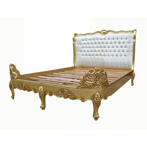 Baroque Style Bed Carved <b>Wood</b> Gold Finish - Product Image 2
