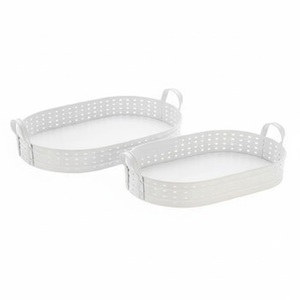 Plateau de service en fer blanc galvanisé avec poignée, forme ovale vintage, plateau de service pour la table de fête de style campagnard - Product Image 1