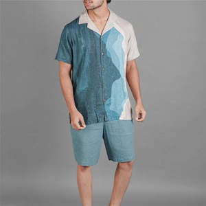 Camisa de lino con cuello cubano para hombre-Camisa elegante y ligera perfecta para ropa informal de verano y trajes de playa - Product Image 5