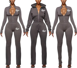 Custom Embroidery Logo Women Tracksuit High Quality Acid Washed <b>Cropped</b> Hoodie Set In Different Sizes - Product Image 1