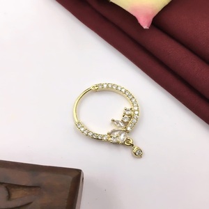 Indian Zirconia Ring Segment Hoop Encrusted Cz Gold <strong>Septum</strong> Clicker Piercing Nose Rings Nosepin Nath Sets Wholesale Trendy
