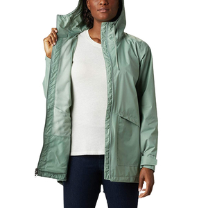 Chaqueta de senderismo al aire libre informal de manga larga cortavientos de Color sólido personalizado con capucha impermeable y chubasquero con estampado de logotipo - Product Image 1