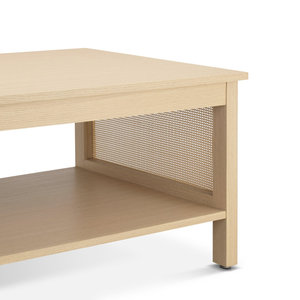 Mesa de centro de ratán estilo Wabi-Sabi de 2 niveles con almacenamiento abierto, muebles de sala de estar de roble Rectangular para entrada al hogar - Product Image 6
