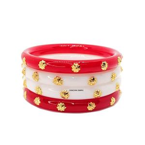 Handcrafted <b>Red</b> Resin <b>Bracelet</b> with Brass Inlay Luxury Designer Bangle for Womens Fashion Jewelry Lightweight Under 10mm - Product Image 2