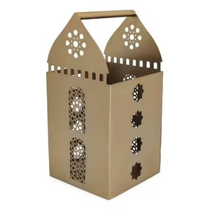 Lanterne en métal bleue avec motif découpé, porte-bougie suspendu, décoration de table et d'extérieur pour le Ramadan et les événements - Product Image 3