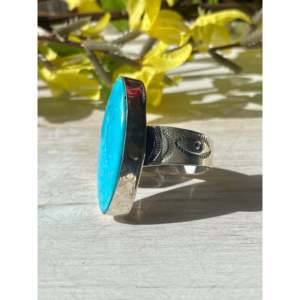 Jeffery Nelson Kingman Turquoise & Spiny Oyster <b>Ring</b> <b>Adjustable</b> Sterling Silver Bezel Setting Everyday Wear - Product Image 4